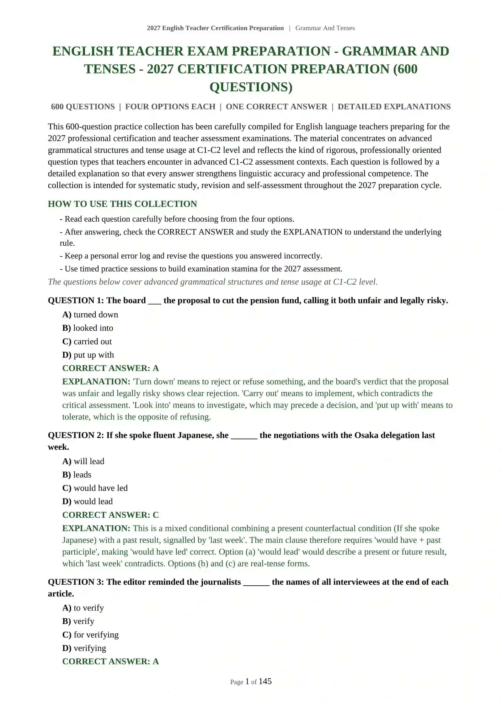 2027 English Teacher Certification Preparation | Grammar And Tenses 2