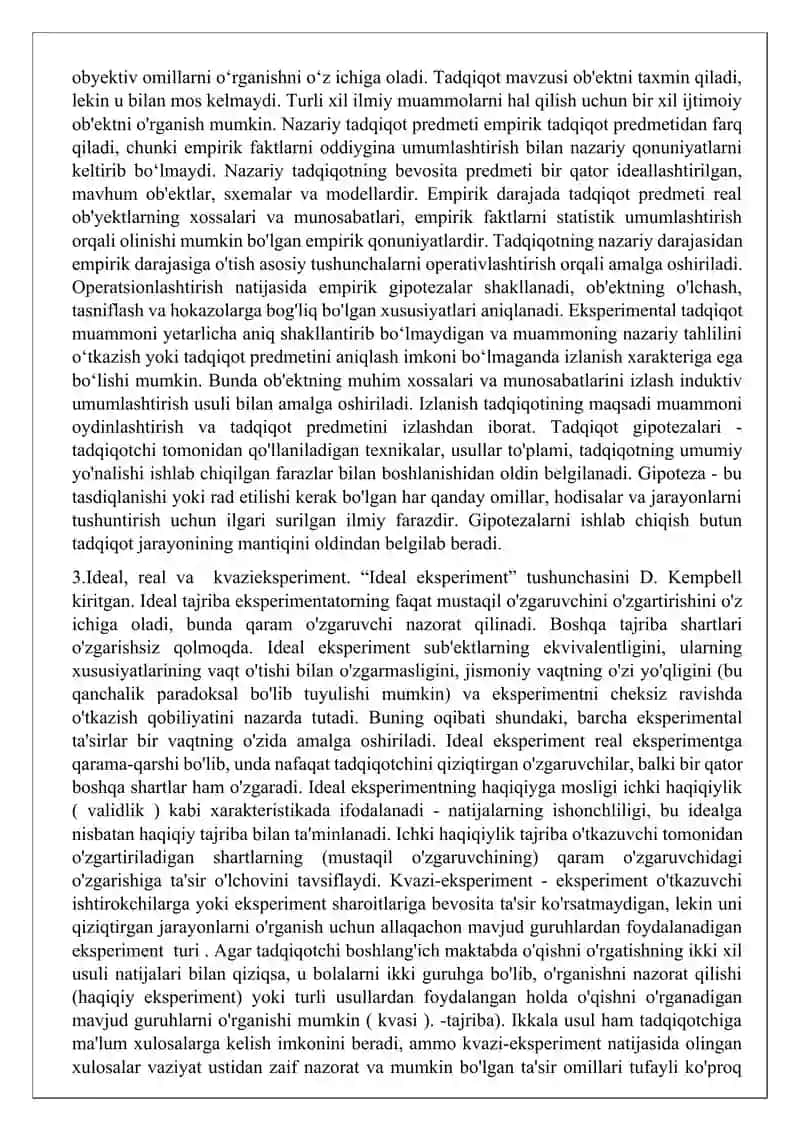 eksperimental psixologiya. Tadqiqotning eksprimental strukturasi. Eksperimental tadqiqotni rejalashtirish. 2
