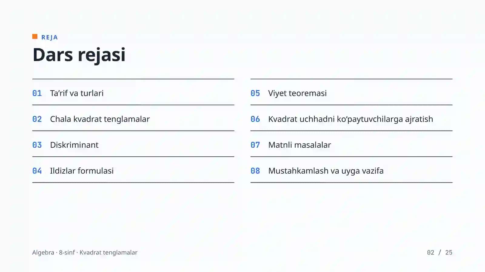Kvadrat tenglamalar 2