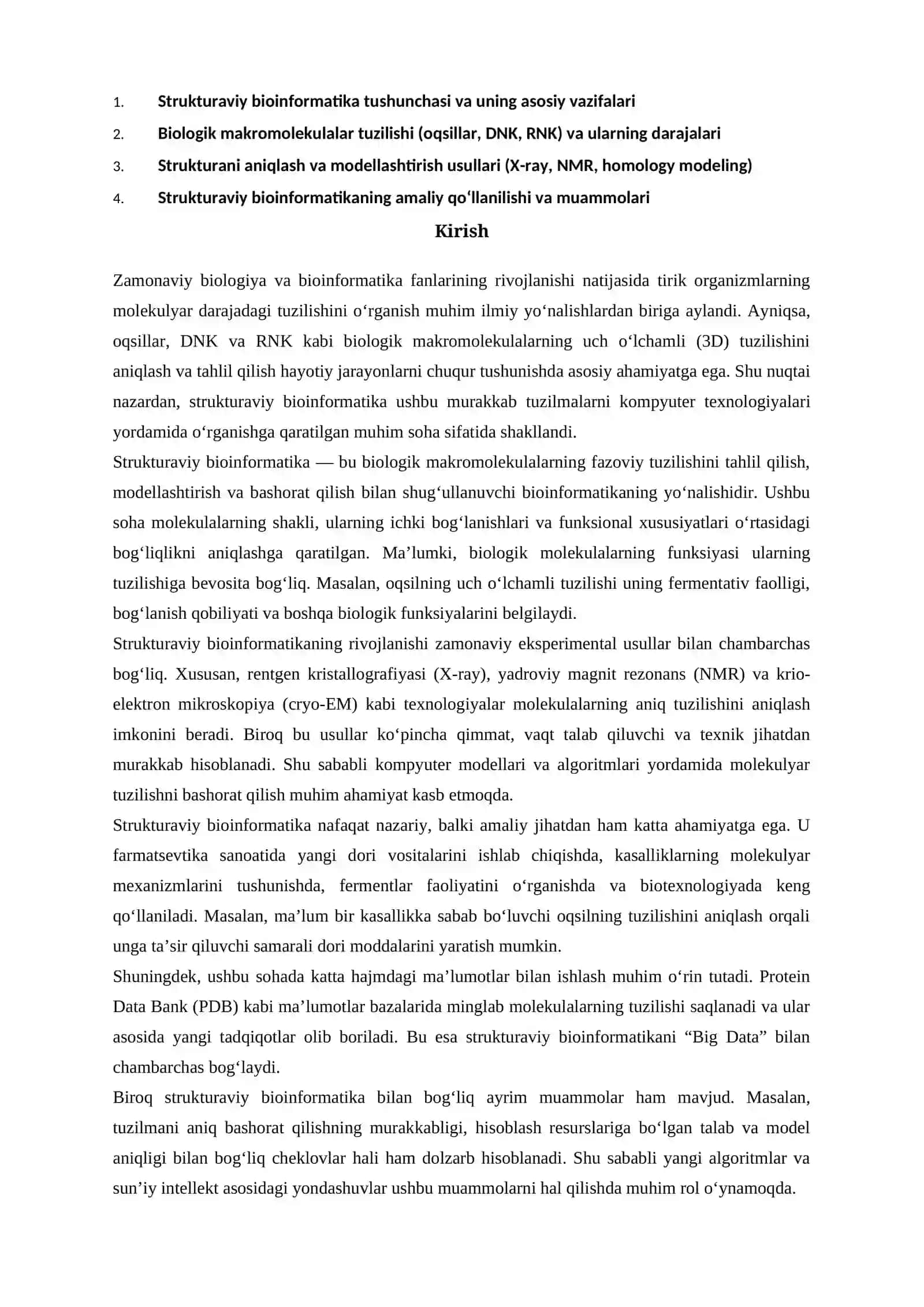 Strukturaviy bioinformatika tushunchasi 2