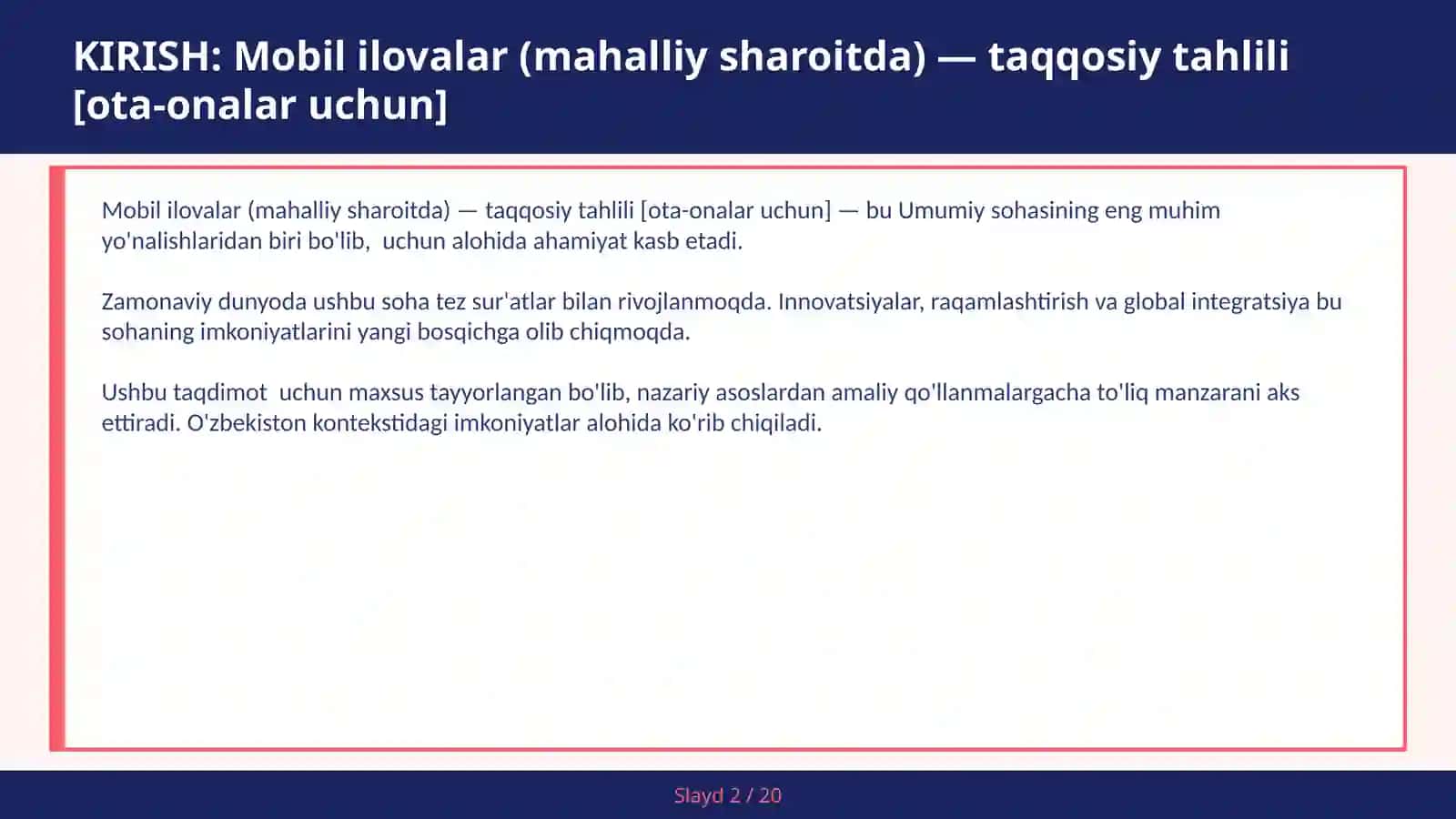 Mobil ilovalar (mahalliy sharoitda) — taqqosiy tahlili [ota-onalar uchun] 2