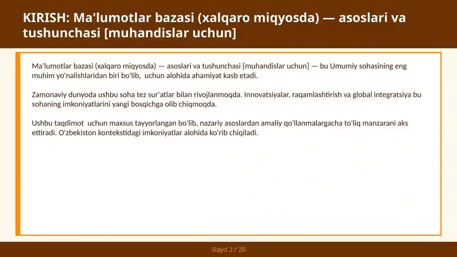 Ma'lumotlar bazasi (xalqaro miqyosda) — asoslari va tushunchasi [muhandislar uchun] 2