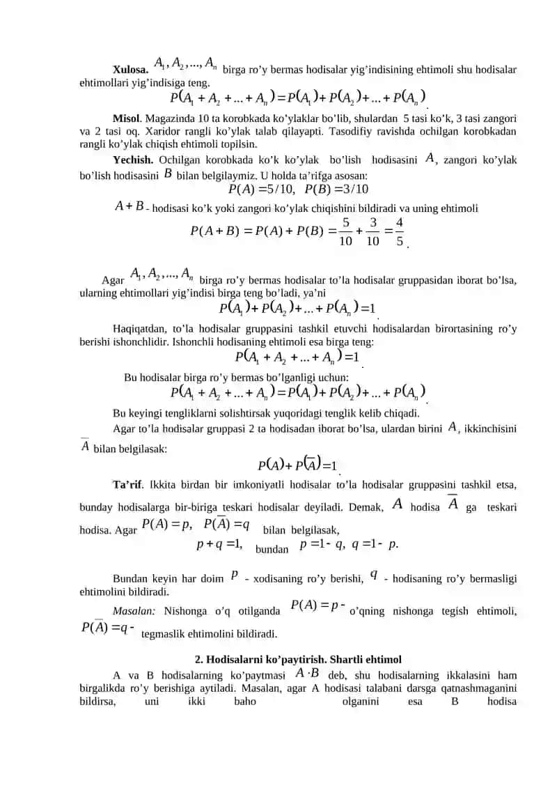 To’la ehtimol va Bayes formulalari 2