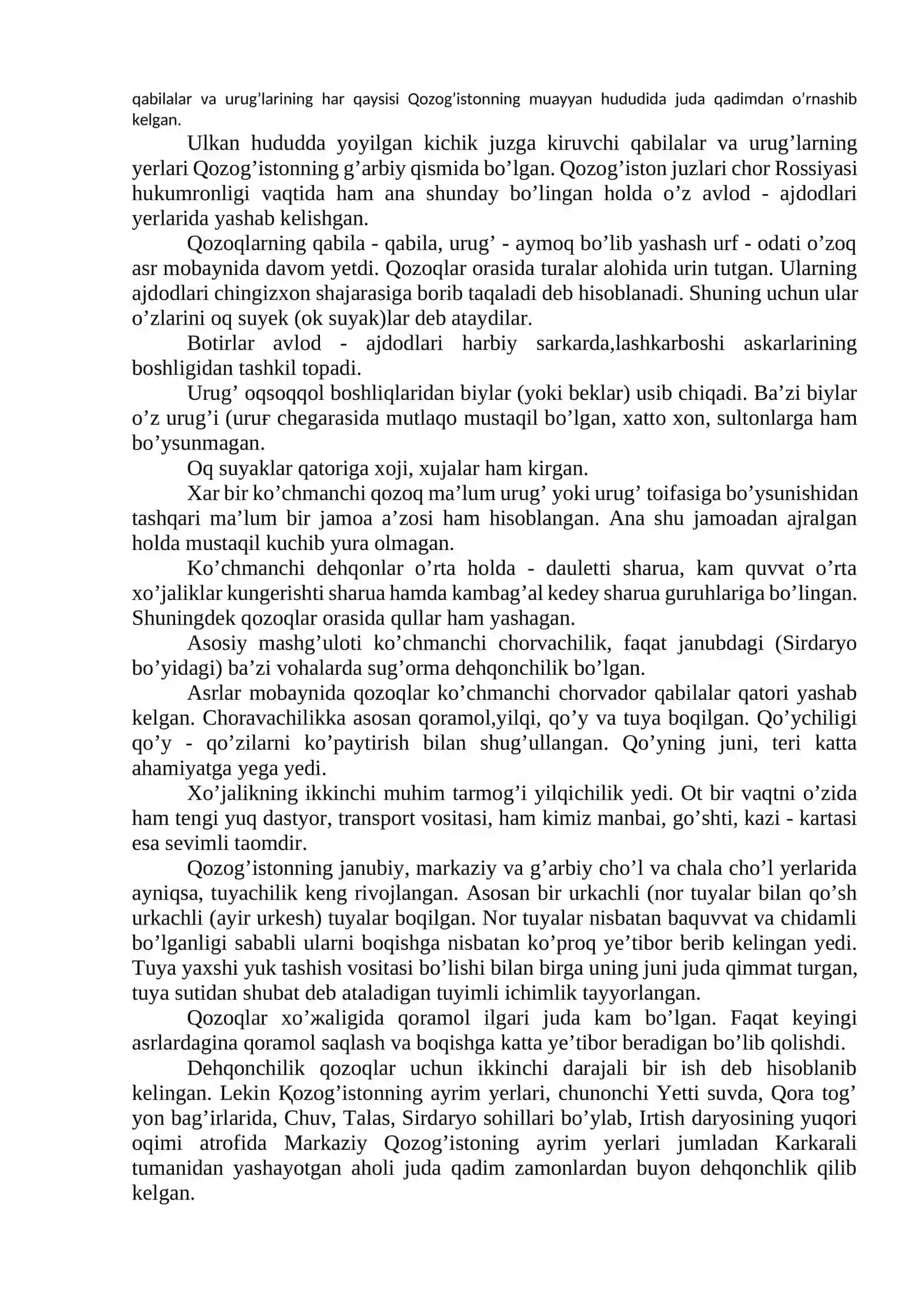 Qozoq xalqining an’anaviy xo’jaligi, moddiy va ma’naviy madaniyati 2