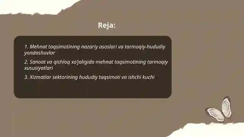 Mehnat taqsimotining tarmoq va hududiy xususiyatlari 2