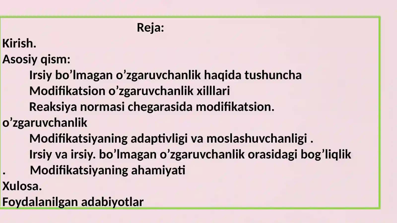 Modifikatsion o’zgaruvchanlik Genetika kurs ishi 2