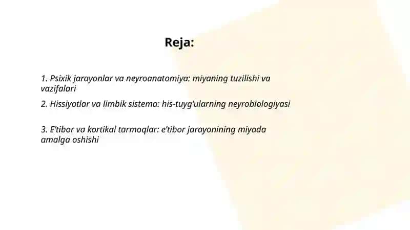 Psixik jarayonlar va miyaning aloqadorligini oʻrganish 2