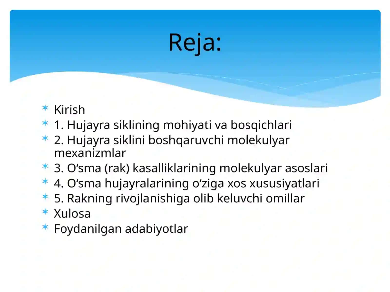 Hujayrasikli va O'sma (Rak):Molekulyar Genetikaning sirli dunyosi 2