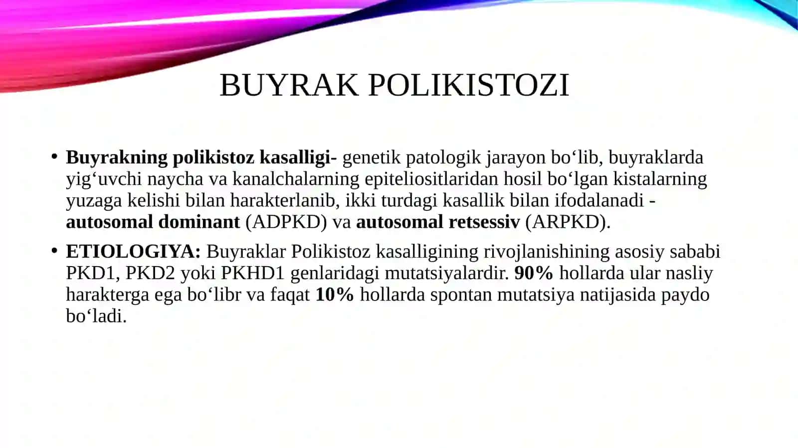 Nasliy nefropatiyalar: buyraklar polikistozi, Gudpascher sindromi, Alport sindromi 2
