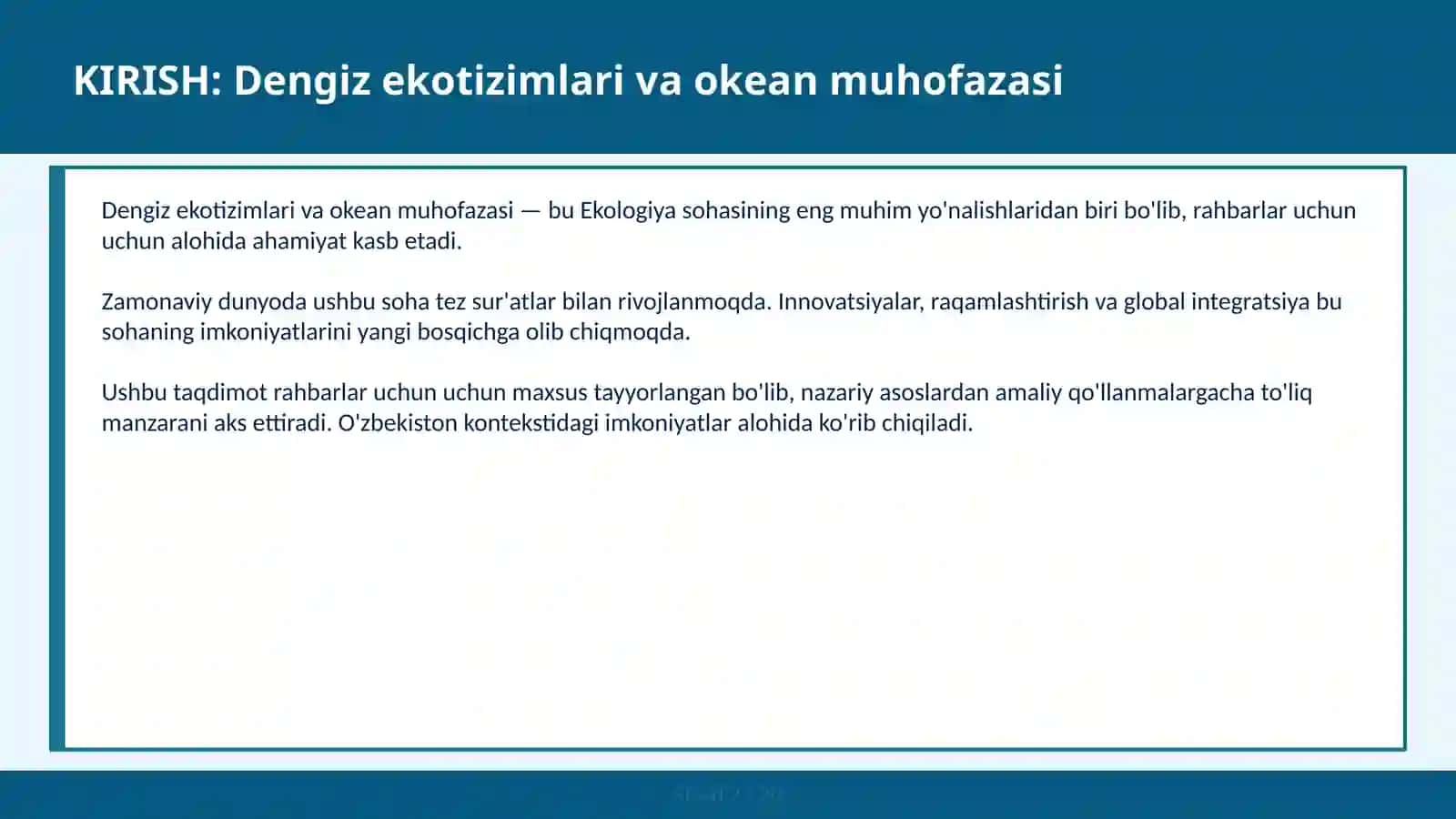 DENGIZ EKOTIZIMLARI VA OKEAN MUHOFAZASI 2