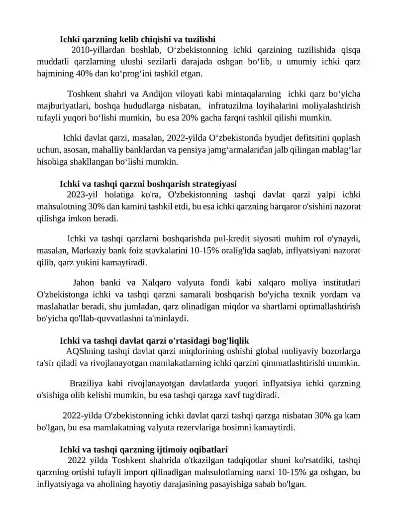 Ichki va tashqi davlat qarzining oʻzaro bogʻliqligi 2