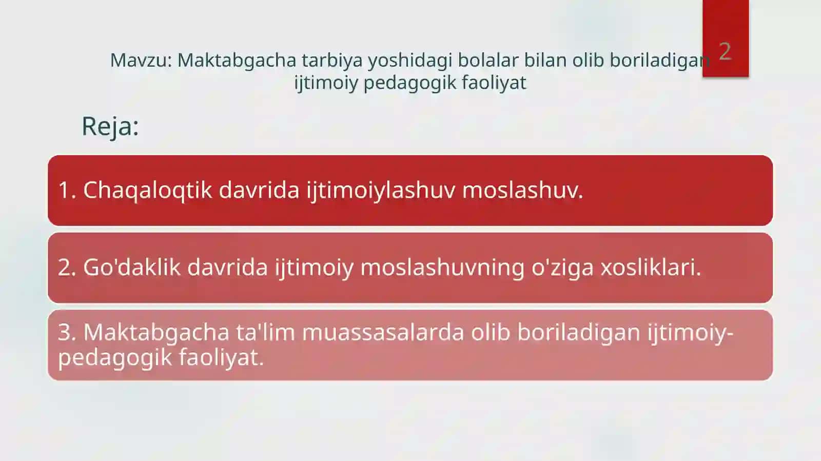Maktabgacha tarbiya yoshidagi bolalar bilan olib boriladigan ijtimoiy pedagogik faoliyat 2