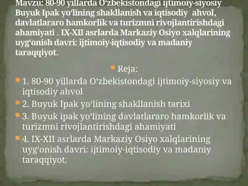 IX-XII asrlarda Markaziy Osiyoxalqlarining uyg‘onish davri: ijtimoiy-iqtisodiy va madaniy taraqqiyot 2