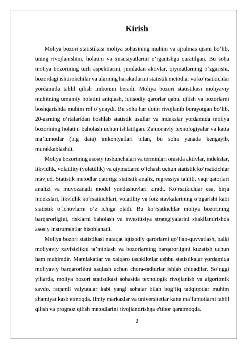 MOLIYA BOZORI STATISTIKASI: TUSHUNCHASI, METODLARI, KO‘RSATKICHLARI 2