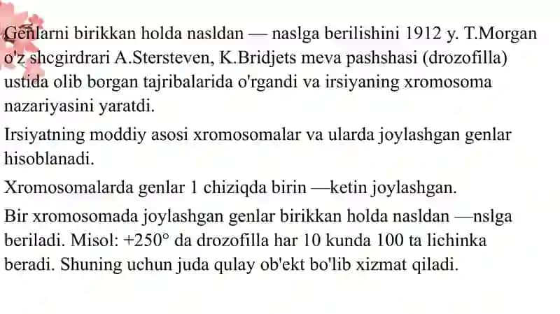 "T.Morgonning irsiylanish xromosoma nazariyasi" 2
