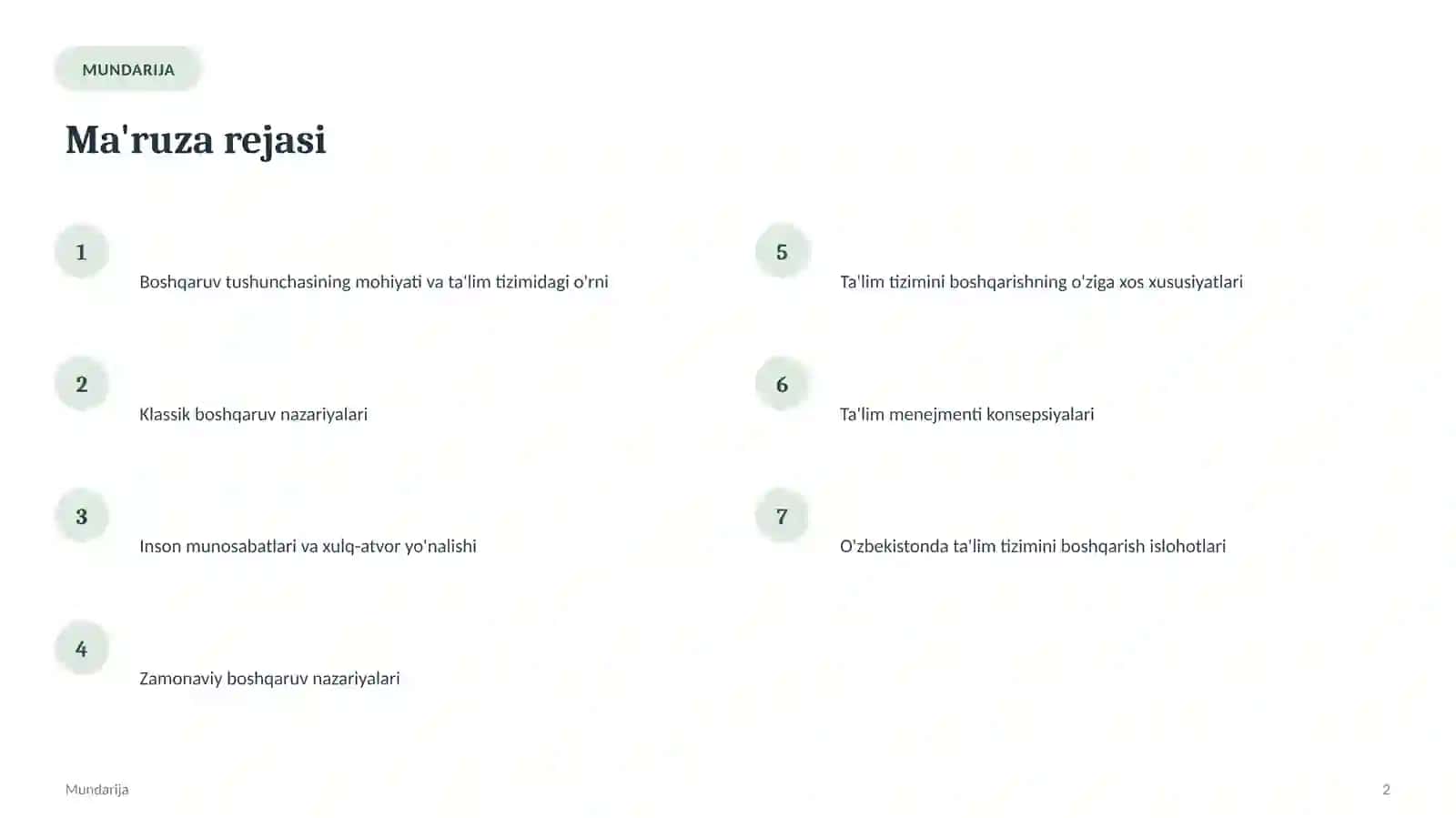Ta'lim menejmenti fanidan TA'LIM TIZIMIDA BOSHQARUV NAZARIYALARI VA KONSEPSIYALARI 2