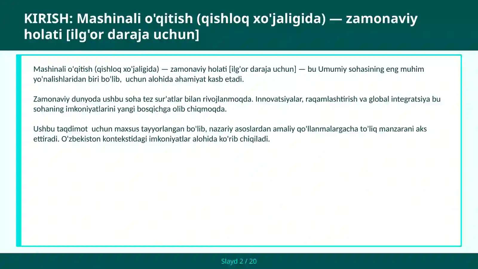Mashinali o'qitish (qishloq xo'jaligida) — zamonaviy holati [ilg'or daraja uchun] 2