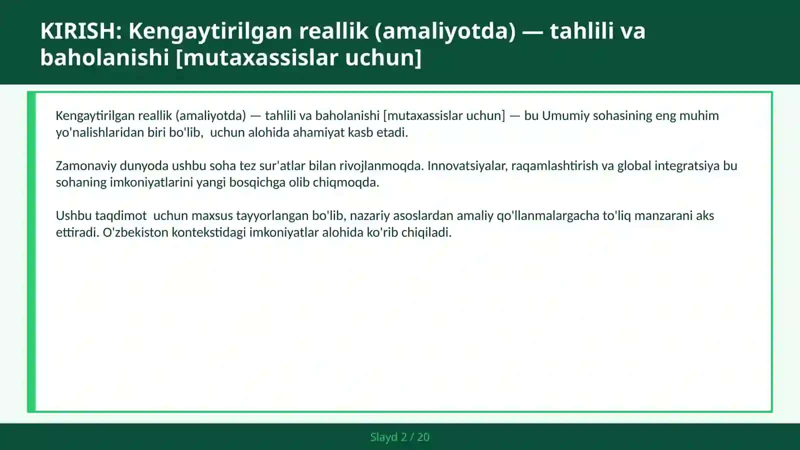 Kengaytirilgan reallik (amaliyotda) — tahlili va baholanishi [mutaxassislar uchun] 2