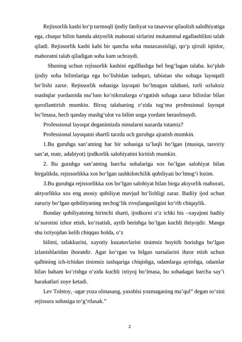 Rejissorlik qobiliyatini tarbiyalash 2
