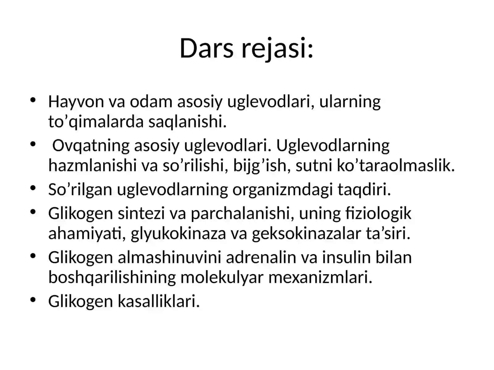 Karbonsuvlar almashinuvi. 2