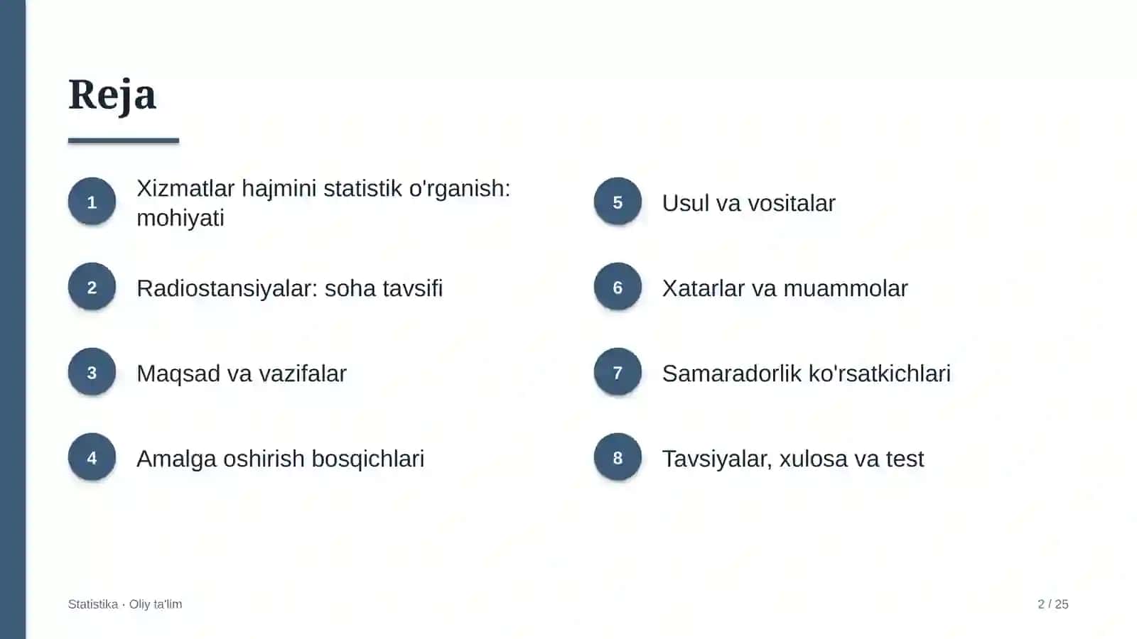 radiostansiyalarda xizmatlar hajmini statistik o'rganish 2638 2