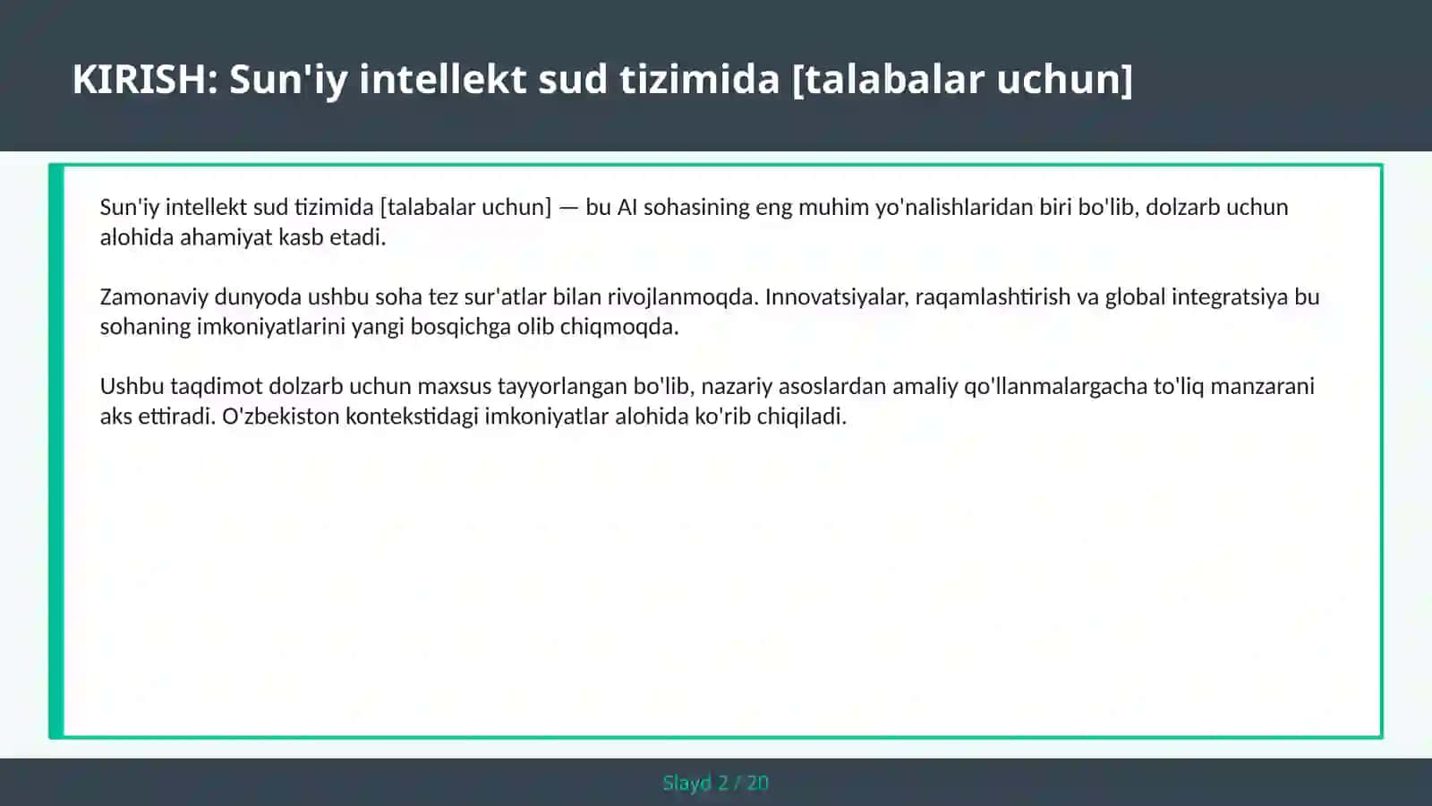 Sun'iy intellekt sud tizimida [talabalar uchun] 2