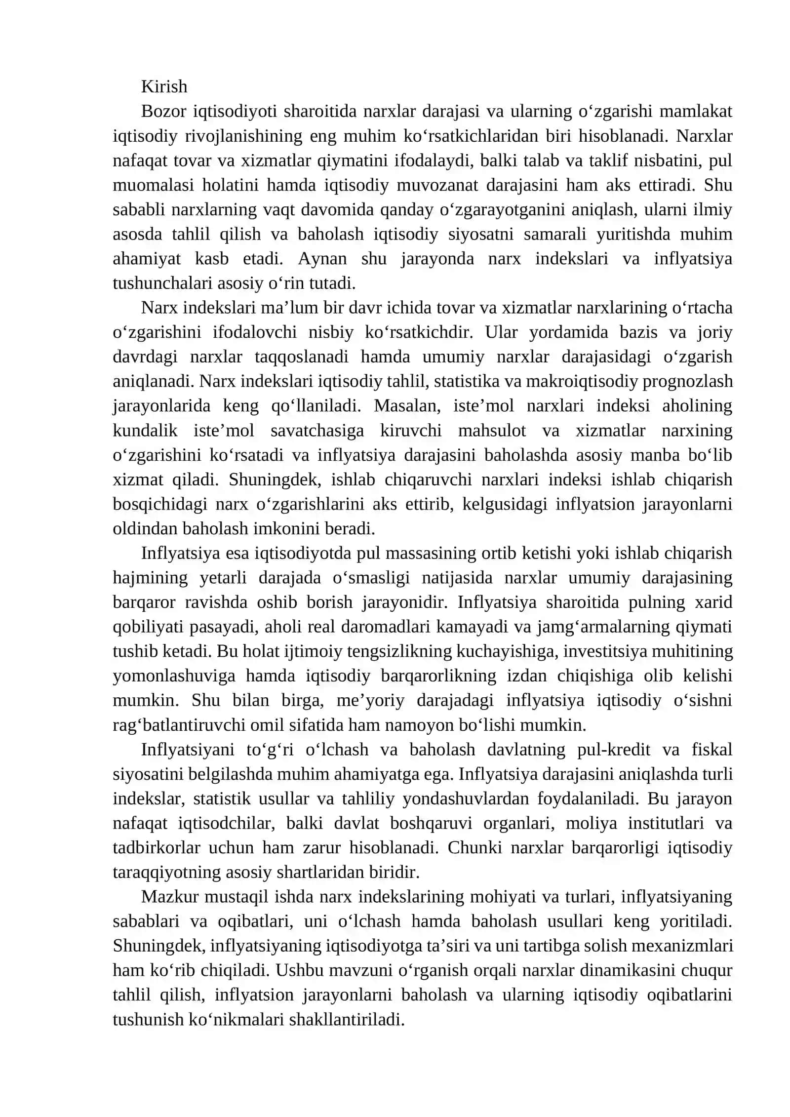 Narx indekslari va inflyatsiyani baholash 2