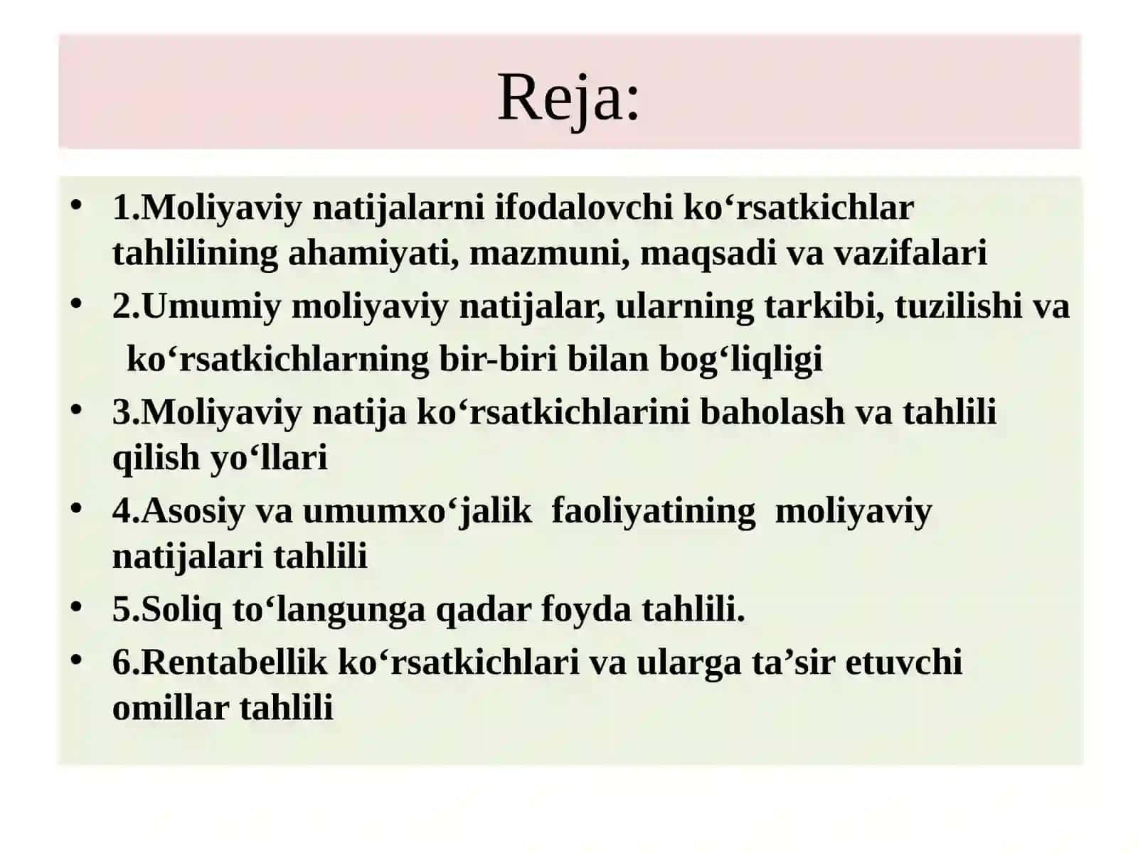 MOLIYAVIYNATIJALAR VA RENTABELLIK TAHLILI 2