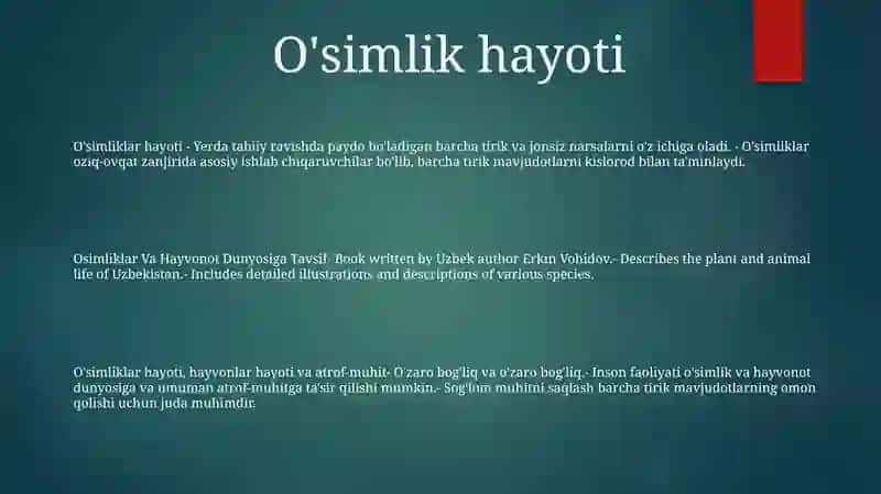 Osimliklar Va Hayvonot Dunyosiga Tavsif 2