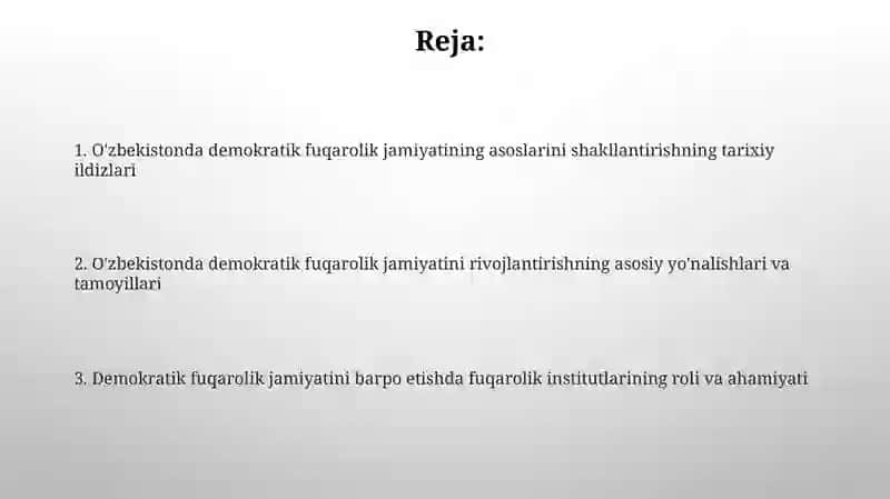 O'zbekistonda demokratik fuqarolik jamiyati asoslarining shakllanishi 2