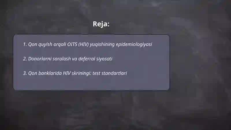 Qon quyish paytida OITS infeksiyalari yuqishi 2