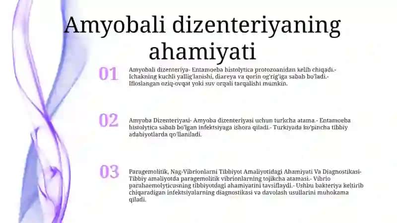 Amyoba Dizenteriyasi, Paragemolitik, Nag-Vibrionlarni Tibbiyot Amaliyotidagi Ahamiyati VaDiagnostikasi 2
