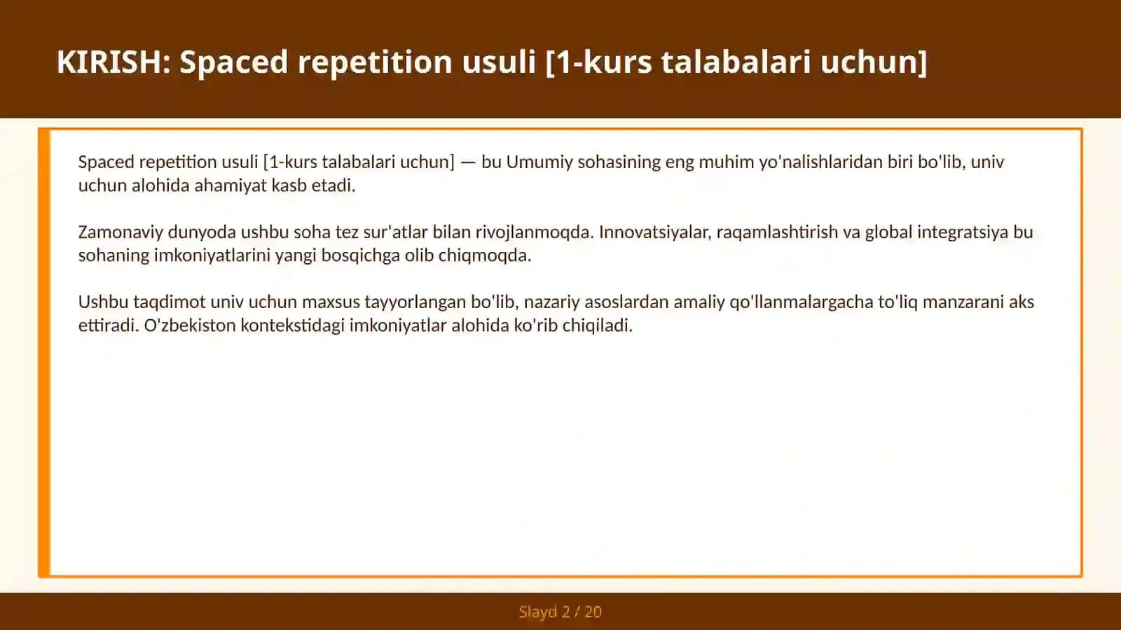 Spaced repetition usuli [1-kurs talabalari uchun] 2