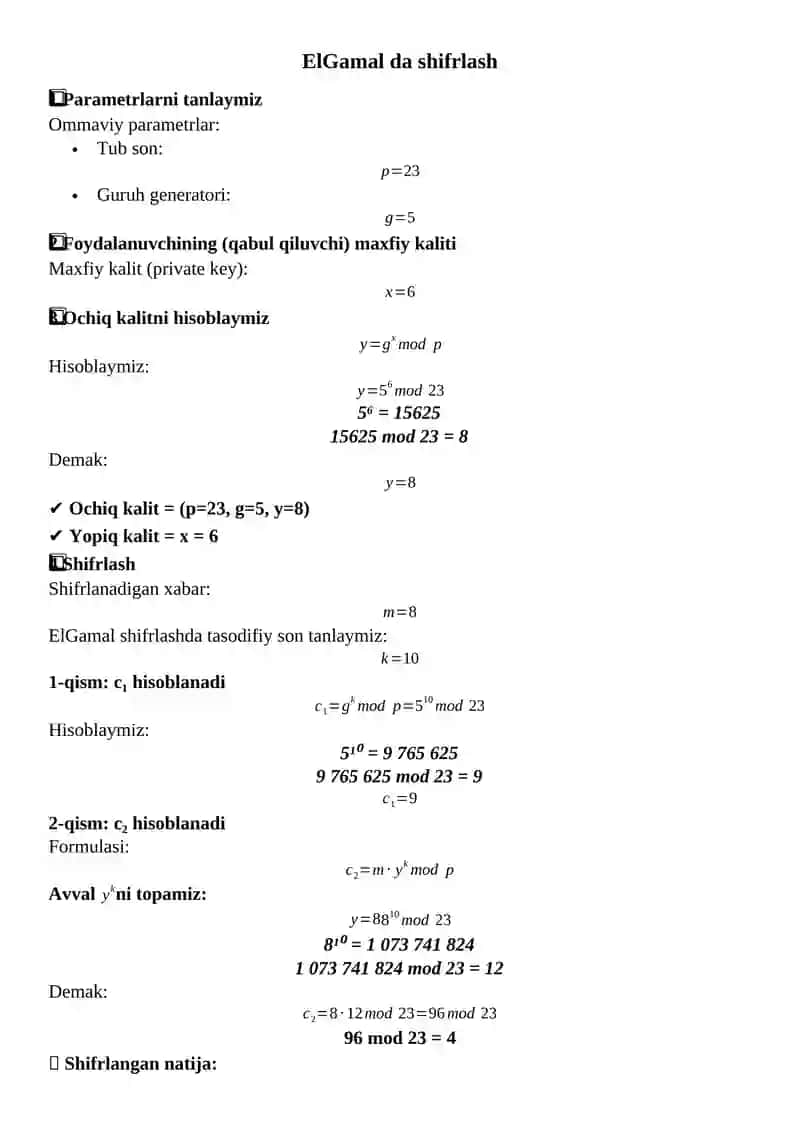 RSA va ElGamal shifrlash algoritmi 2