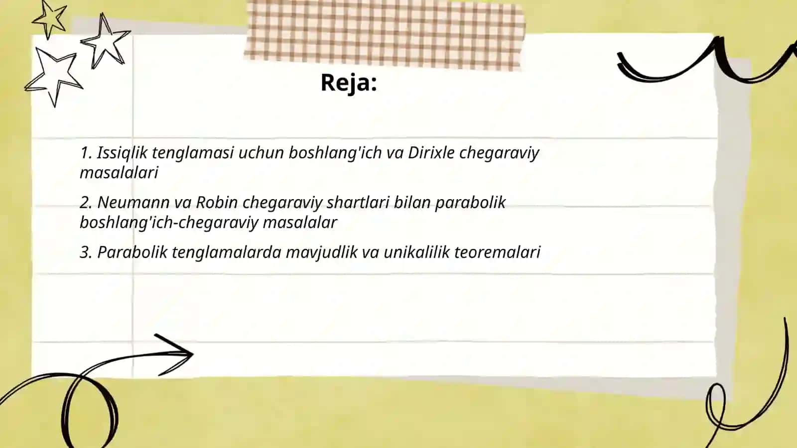 Parabolik tipdagi tenglamalar uchun boshlang'ich va chegaraviy masalalar 2