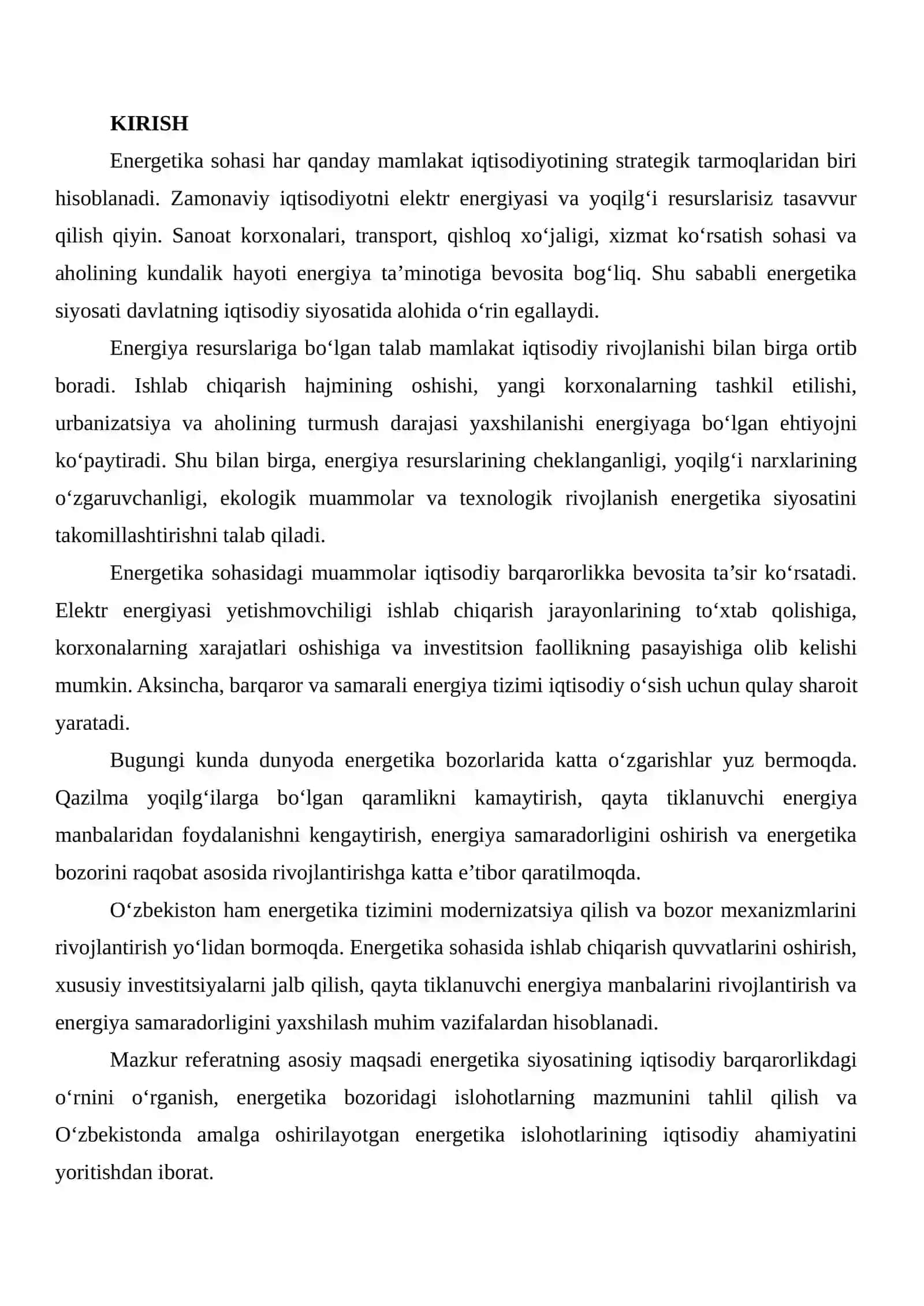 Energetika Siyosati va Iqtisodiy Barqarorlik: Energetika Bozoridagi Ishlarni O‘rganish 2