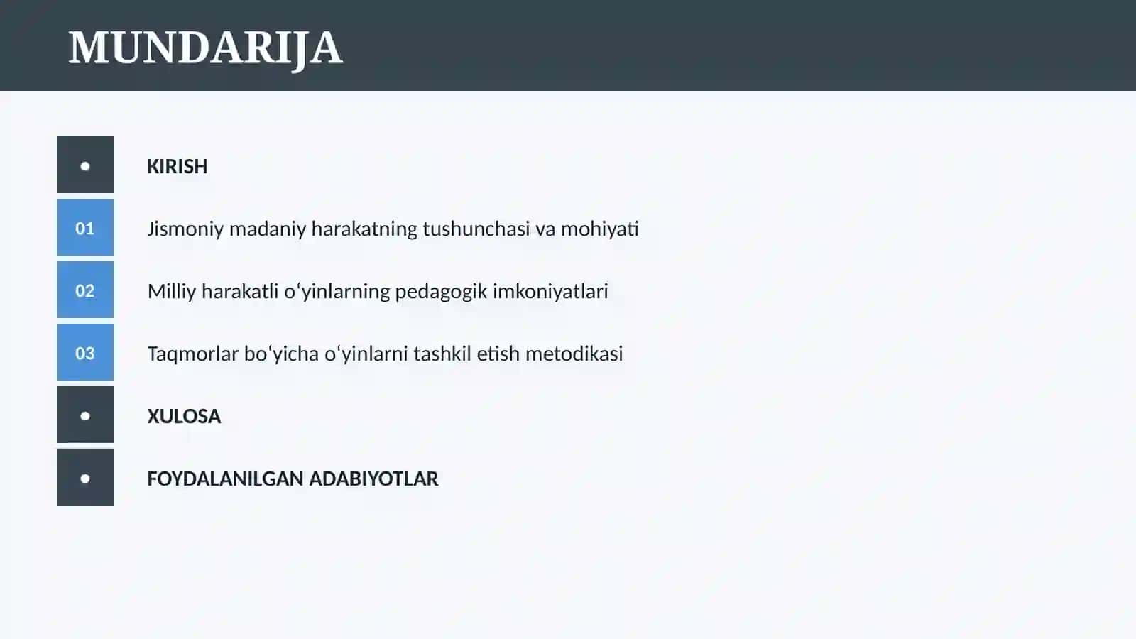 JISMONIY MADANIY HARAKATINING TURLI TAQMORLARIDA MILLIY HARAKATLI O`YINLARNI TASHKIL QILISH 2