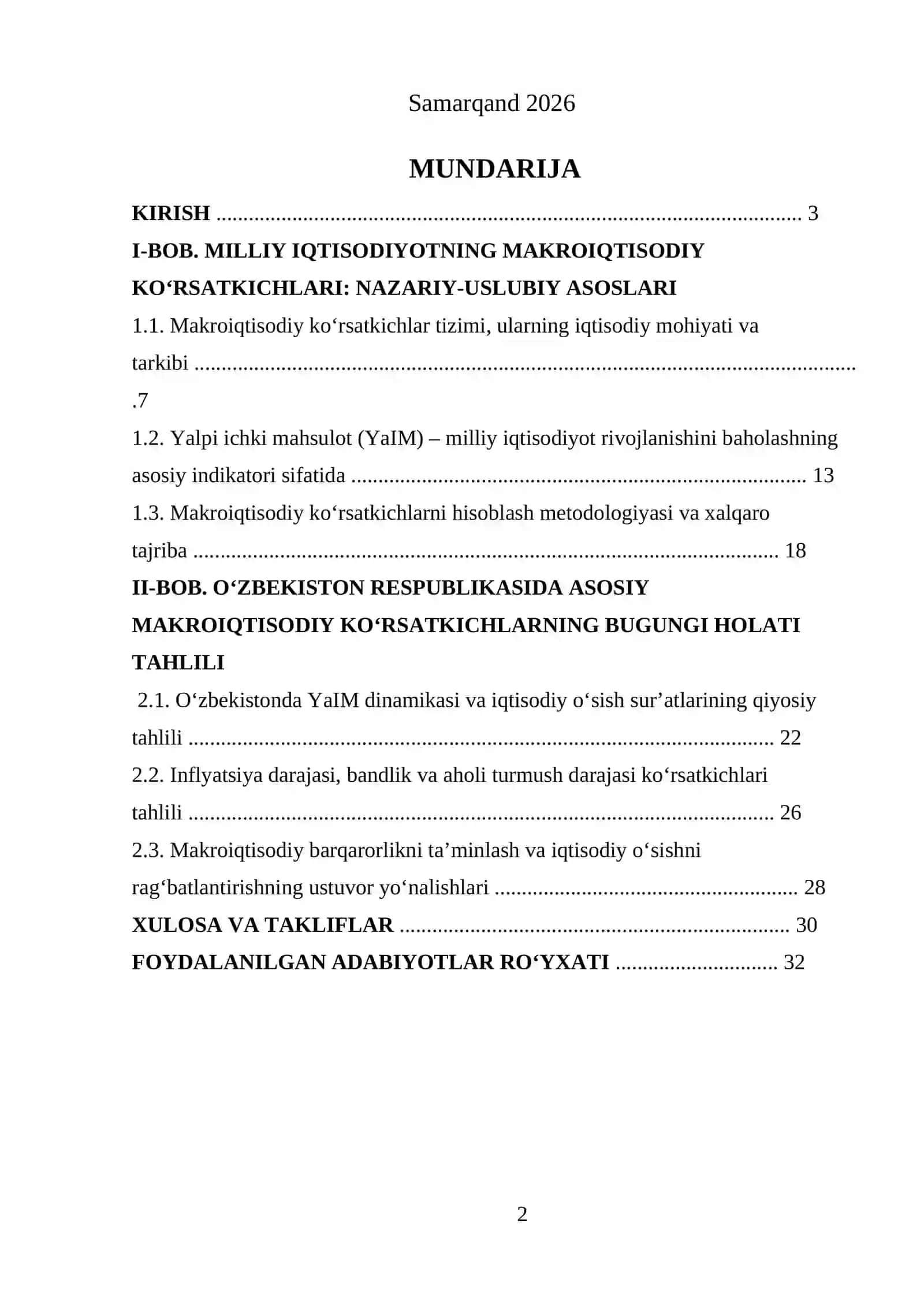 Milliy iqtisodiyotning makroiqtisodiy ko‘rsatkichlari va ularning tahlili 2