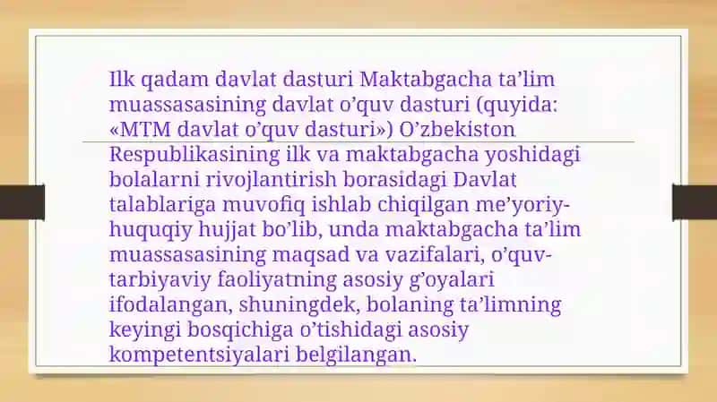 Ilk qadam davlat o’quv dasturi asosida Maktabgacha ta’lim tashkilotlarida faoliyat markazlarida ta’lim jarayonlarini tashkil qilish 2
