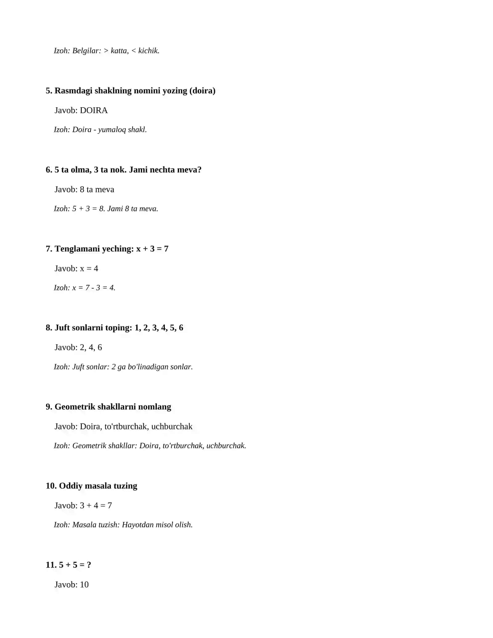1-sinf-SINF MATEMATIKA FANIDAN NAZORAT ISHI 2