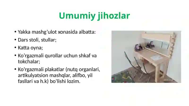 Yakkamashg’ulotxonasiga qo’yiladigan talablar 2