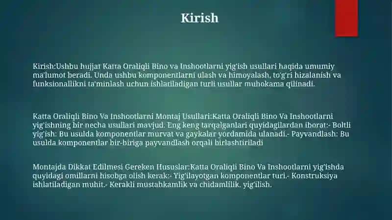 Katta Oraliqli Bino Va Inshootlarni Montaj Usullari 2
