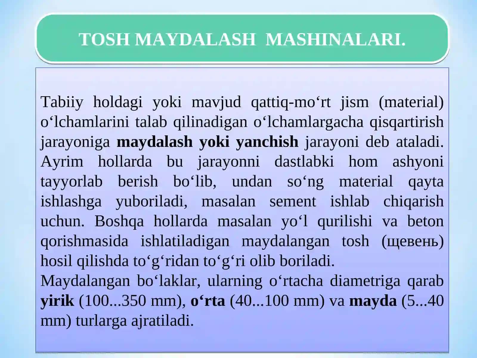 TOSH MАYDАLАSHMАSHINАLARI 2