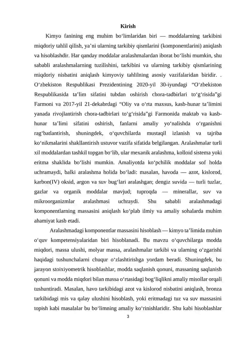 ARALASHMADAGI KOMPONENTLARNING MASSASINI HISOBLASHNI O‘RGANISH 2