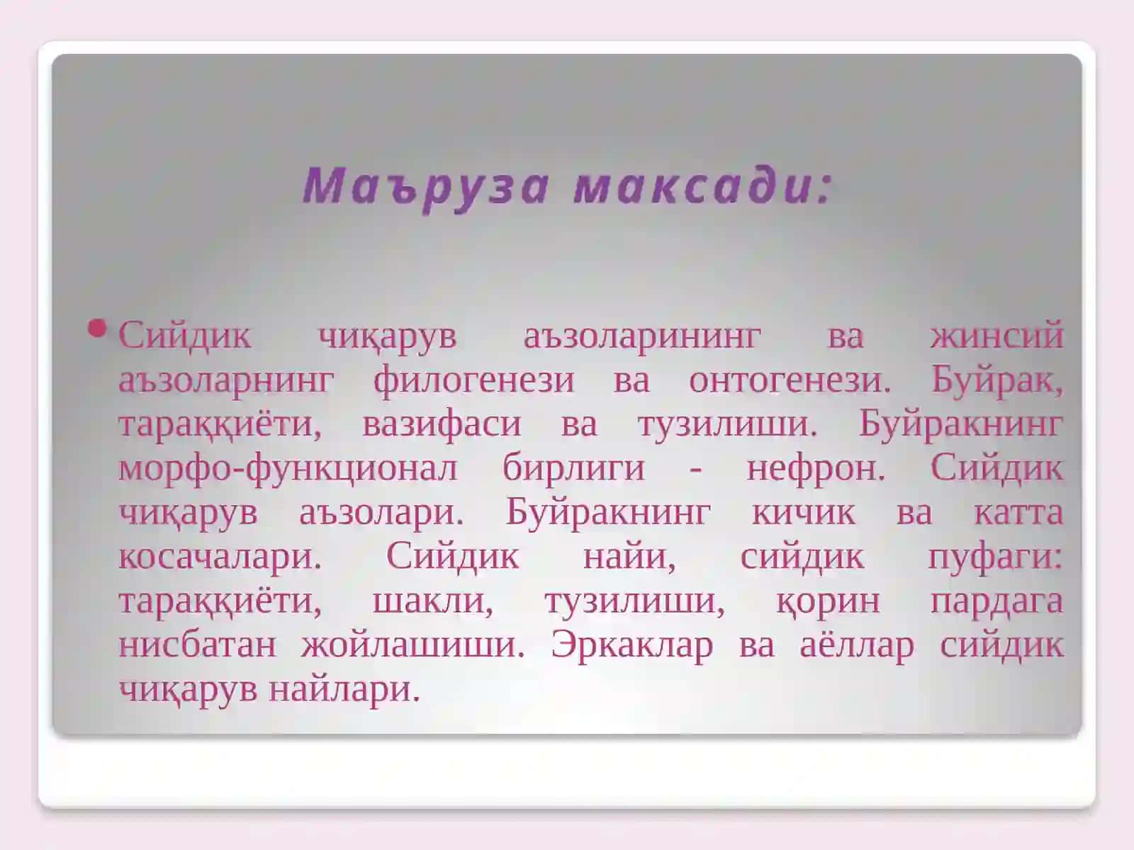 СИЙДИК ЧИҚАРУВ АЪЗОЛАРИНИНГ ФУНКЦИОНАЛ АНАТОМИЯСИ 2