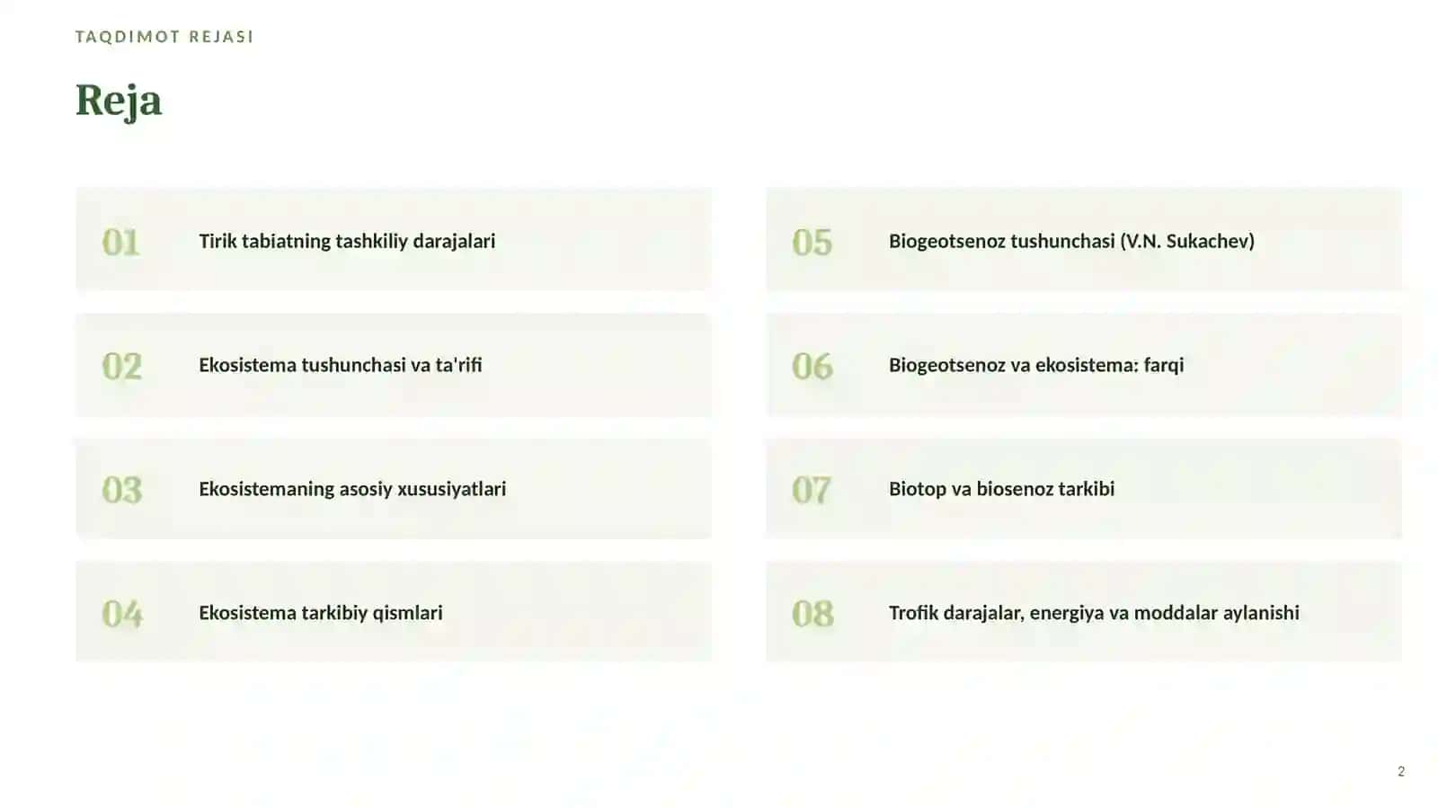 Hayotning ekosistema darajasi xususiyatlari 2