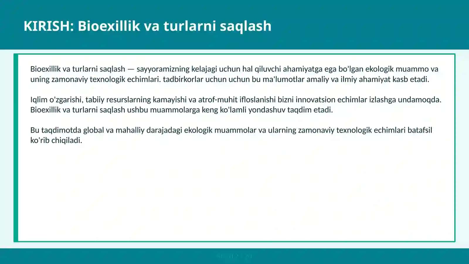 Bioexillik va turlarni saqlash 2