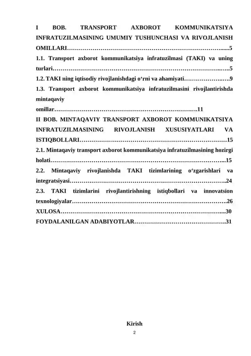 Transport axborot kommunikatsiya infratuzilmasining mintaqaviy rivojlanish xususiyatlari 2