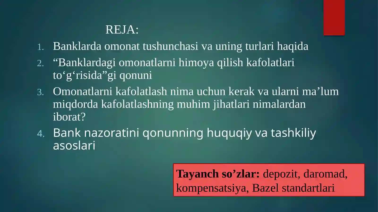 AHOLI OMONATLARINI KAFOLATLASHNING HUQUQIY ASOSLARI. BANK NAZORATINI TASHKIL QILISHNING HUQUQIY VA TASHKILIY ASOSLARI 2