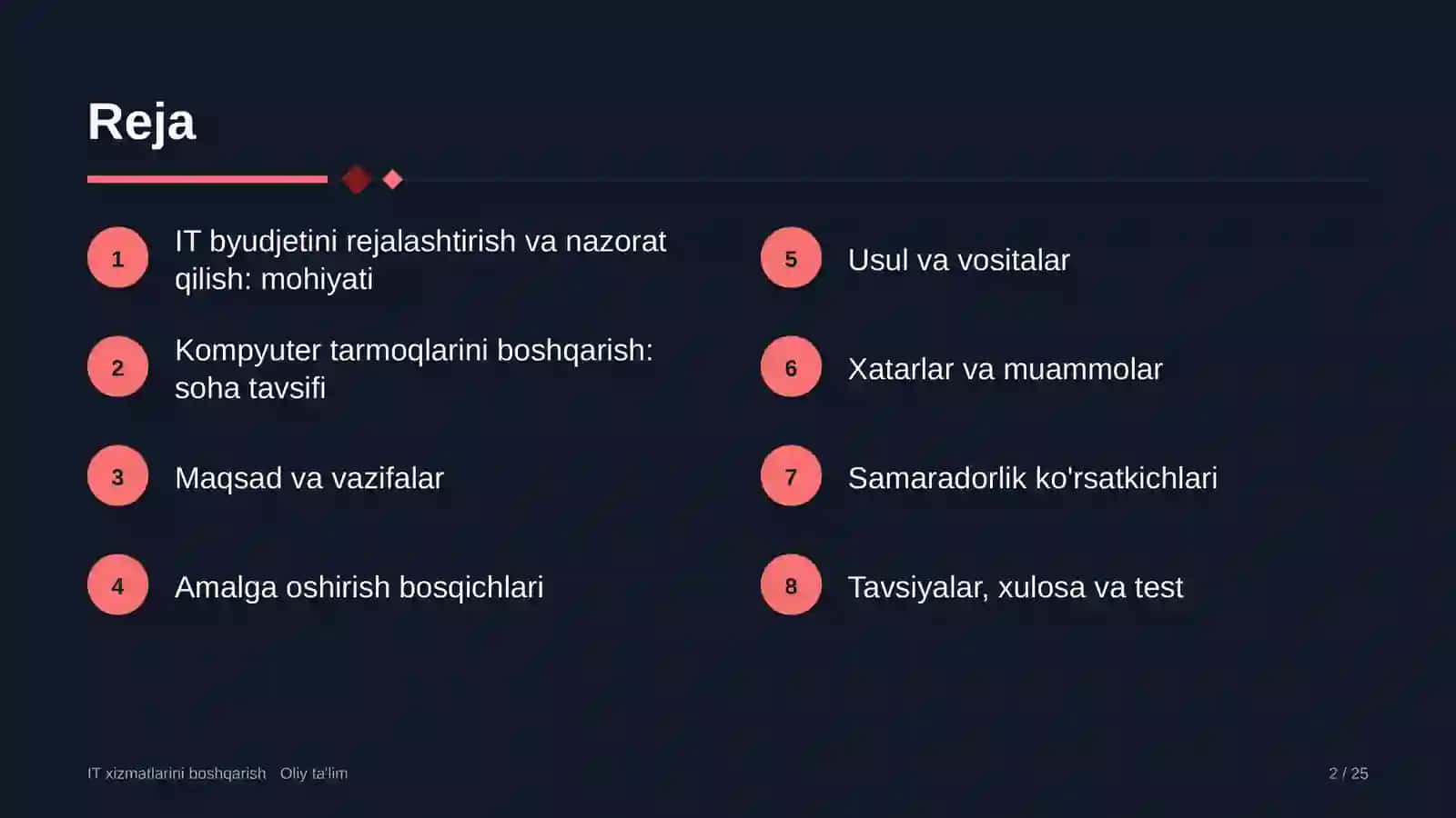 Kompyuter tarmoqlarini boshqarishda axborot texnologiyalari byudjetini rejalashtirish va nazorat qilish 2